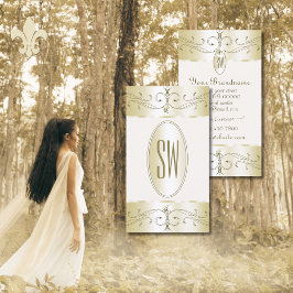Tarjeta De Visita Iniciales de oro glamoroso y ornamentos de crema