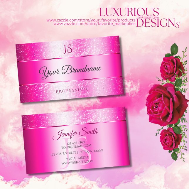 Tarjeta De Visita Iniciales de Purpurinas de chisporroteadores rosad (Subido por el creador)