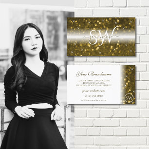 Tarjeta De Visita Iniciales de Purpurinas de esparkling de oro blanc