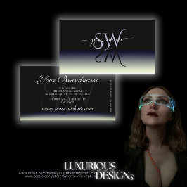 Tarjeta De Visita Iniciales de sombra de gradiente blanco negro azul