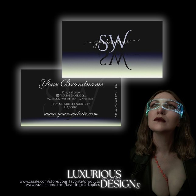 Tarjeta De Visita Iniciales de sombra de gradiente blanco negro azul (Subido por el creador)