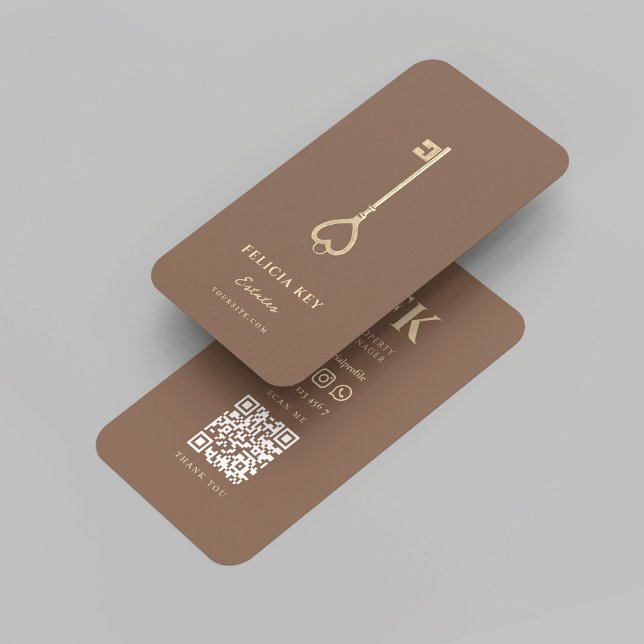 Tarjeta De Visita Iniciales del Agente Inmobiliario Realtor Moderno (Modern Realtor Real Estate Agent Initials monogram brown Business Card
)