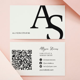 Tarjeta De Visita Iniciales del logotipo Código qr de maquillaje en 