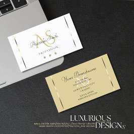 Tarjeta De Visita Iniciales elegantes de color beige claro y diamant