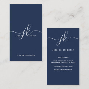 Tarjeta De Visita Iniciales Elegantes en Monograma Azul