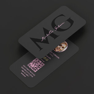Tarjeta De Visita Iniciales Estética Profesional Rosa Negro Foto