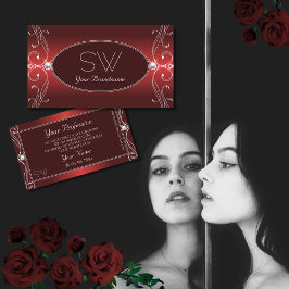 Tarjeta De Visita Iniciales lujosas de Diamantes en Ornato Rojo