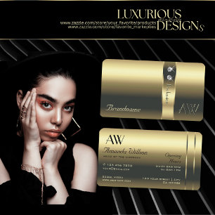 Tarjeta De Visita Iniciales lujosas de oro y diamantes - Horas de ap