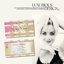 Tarjeta De Visita Iniciales lujosas Purpurinas de oro morado rosado