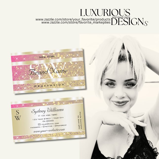 Tarjeta De Visita Iniciales lujosas Purpurinas de oro morado rosado (Subido por el creador)