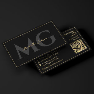 Tarjeta De Visita Iniciales Mínimas Negras Script Profesional 