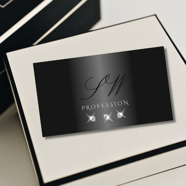 Tarjeta De Visita Iniciales modernas de diamantes espumosos en blanc (Subido por el creador)