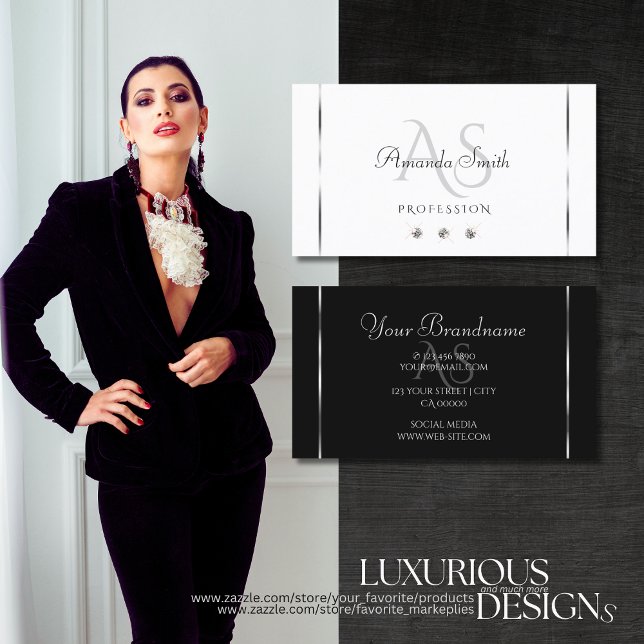 Tarjeta De Visita Iniciales modernas de diamantes sumergidos en blan (Subido por el creador)