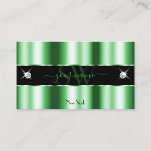 Tarjeta De Visita Iniciales modernas de joyas de esmeralda verde neg