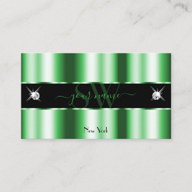 Tarjeta De Visita Iniciales modernas de joyas de esmeralda verde neg (Anverso)