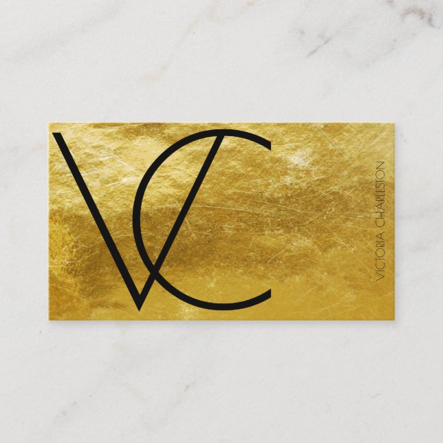 Tarjeta De Visita Iniciales modernas de Relieve metalizado dorado si (Anverso)