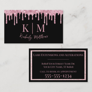 Tarjeta De Visita Iniciales monográficas de Purpurina rosado sobre n