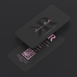 Tarjeta De Visita Iniciales Monograma K R Estético Negro Rosa