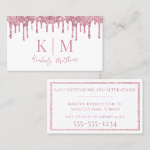 Tarjeta De Visita Iniciales monogramas de Purpurina rosa sobre blanc