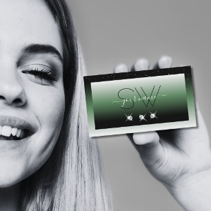 Tarjeta De Visita Iniciales nobles de diamantes de espuma verde verd