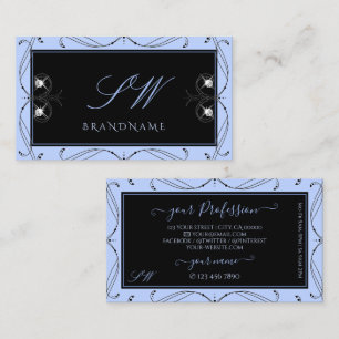 Tarjeta De Visita Iniciales ornamentales de diamantes de espuma azul