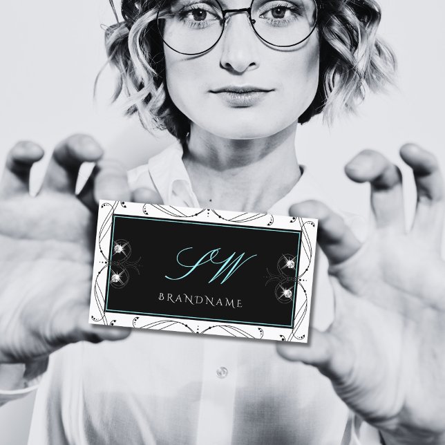 Tarjeta De Visita Iniciales ornamentales de diamantes espumosos blan (Subido por el creador)