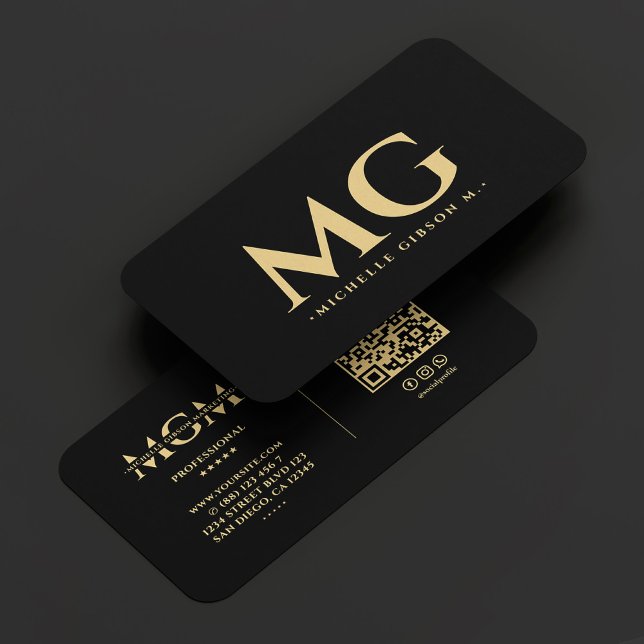 Tarjeta De Visita Iniciales profesionales Elegante Negro Moderno (Professional Initials Elegant Modern Black Business Card
)