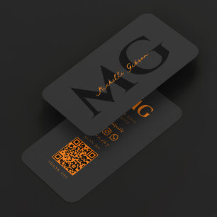 Tarjeta De Visita Iniciales profesionales mínimas negro naranja