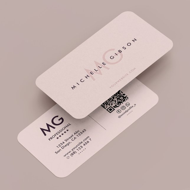 Tarjeta De Visita Iniciales Profesionales Modernas Estéticas Rosa (Professional Initials Modern Aesthetic Pink Business Card
)