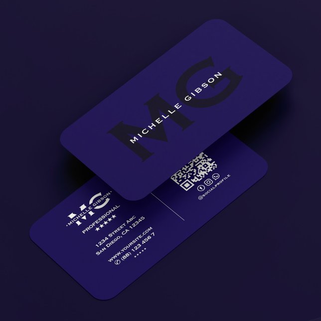 Tarjeta De Visita Iniciales Profesionales Modernos De Azul Oscuro (Modern Professional Dark Blue Initials Business Card
)