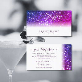 Tarjeta De Visita Iniciales Purpurinas de espuma morada y blanca de 
