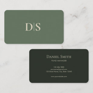 Tarjeta De Visita Iniciales simples y elegantes en beige sobre verde