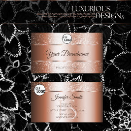 Tarjeta De Visita Iniciales y logotipo del Rosa de lujo Gold Sparkly