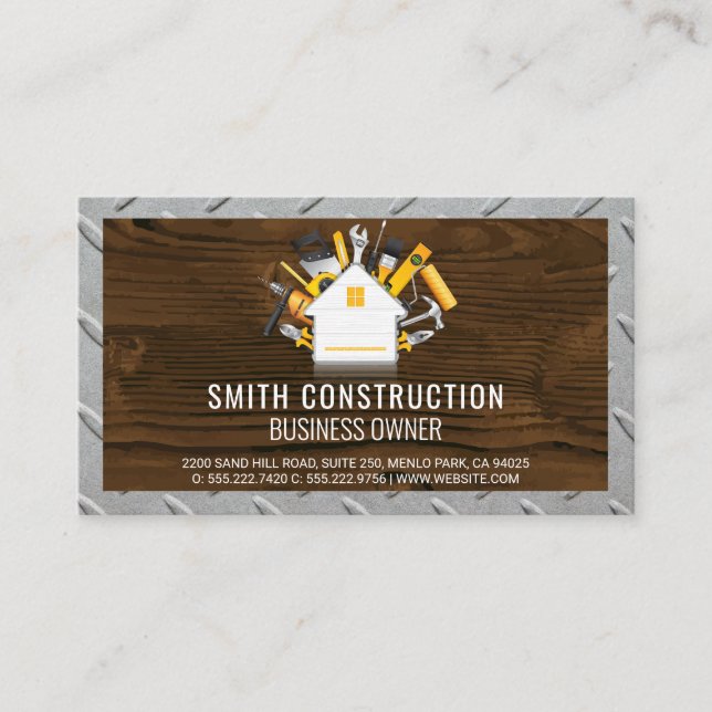Tarjeta De Visita Inicio y herramientas | Patrón de cuadrícula Metal (Anverso)