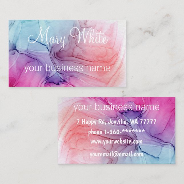 Tarjeta De Visita Ink Cloud Swirl Trendy Moderno Blue Peach Purple (Anverso / Reverso)