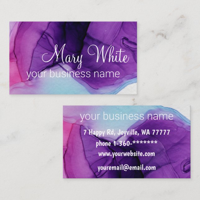Tarjeta De Visita Ink Cloud Swirl Trendy Moderno Blue Purple Violet (Anverso / Reverso)
