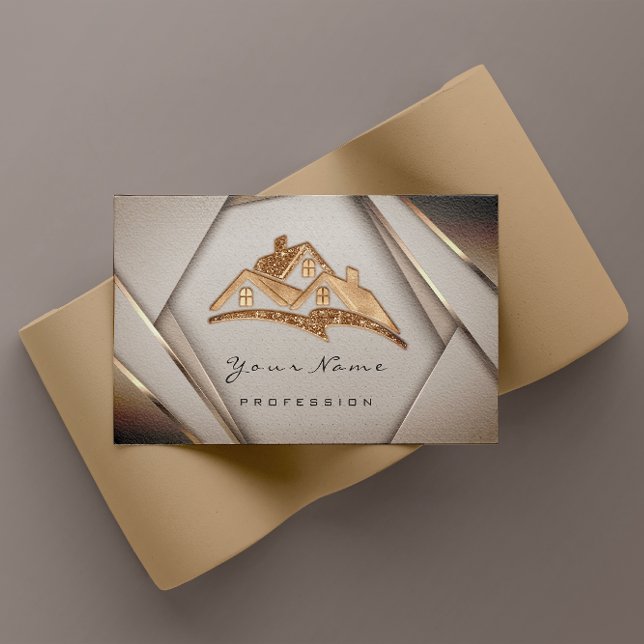 Tarjeta De Visita Inmobiliaria Apartamentos Hipotecas Hogar Oro (Real Estate Apartments Mortgages Home Gold Business Card)
