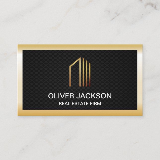 Tarjeta De Visita Inmobiliaria | Borde Lux Gold | Malla negra (Anverso)