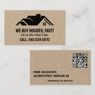 Tarjeta De Visita 🏡 Inmobiliaria Compramos Casas QR Kraft