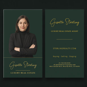 Tarjeta De Visita Inmobiliaria Forest Green Gold Profesional