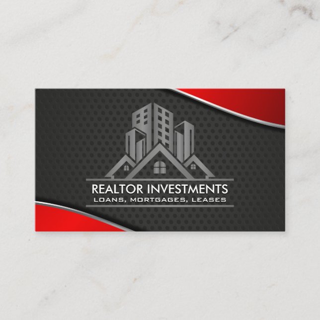 Tarjeta De Visita Inmobiliaria | Metálico Rojo | Malla Perforada (Anverso)