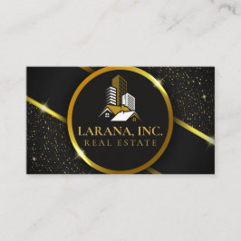 Tarjeta De Visita Inmobiliaria Premium Black and Gold de lujo