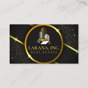 Tarjeta De Visita Inmobiliaria Premium Black and Gold de lujo
