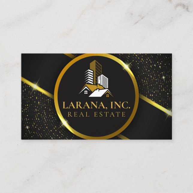 Tarjeta De Visita Inmobiliaria Premium Black and Gold de lujo (Anverso)