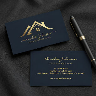 Tarjeta De Visita Inmobiliaria Profesional Azul Marino Oscuro Hoja d