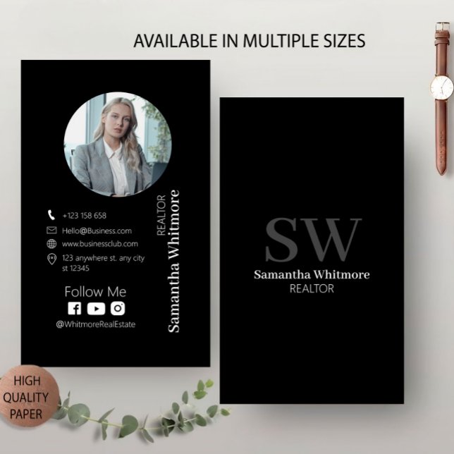 Tarjeta De Visita Inmobiliaria profesional de Realtor Negro Limpio (Subido por el creador)