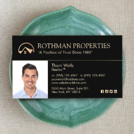 Tarjeta De Visita Inmobiliaria, Realtor Black Gold House Insertar fo