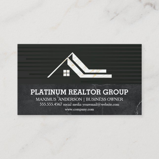 Tarjeta De Visita Inmobiliaria | Sleek Black | Mármol (Anverso)