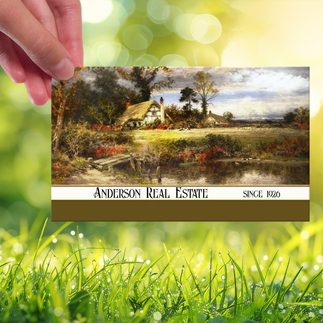 Tarjeta de visita inmobiliario de pintura de campo (Business card with vintage painting of the country side - nice a for rural based real estate agent)