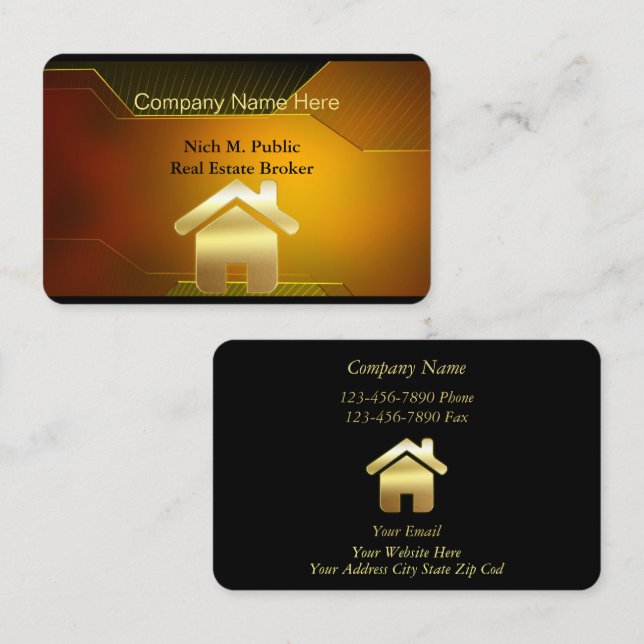 Tarjeta de visita inmobiliario Golden Elegance (Anverso / Reverso)